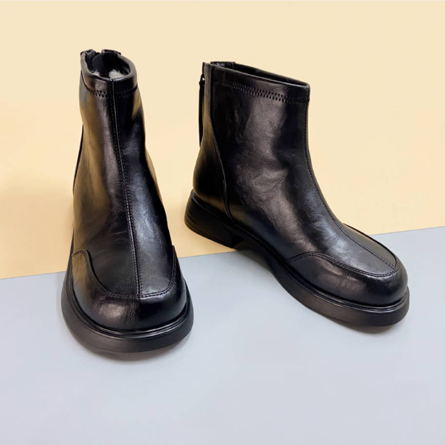 Winter Leather Simple Wide Toe Soft Sole Wool-in Warm Boots