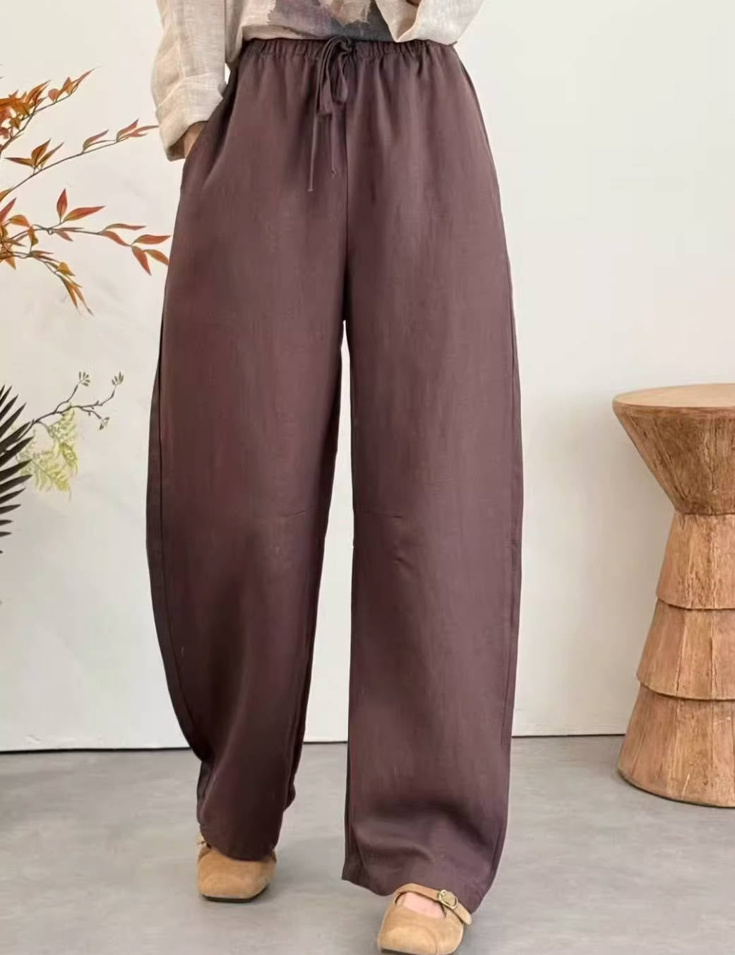 Spring Linen Casual Everyday Breathable Elastic Waist Pants