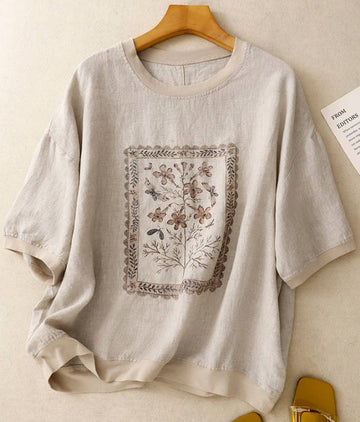 Spring Round Neck Short Sleeve Printed Casual Loose T-Shirt