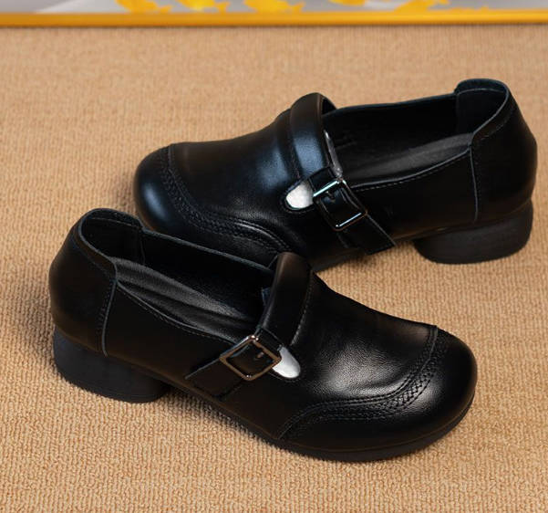 Retro Soft Leather One Straped Round Toe Soft Sole Flats