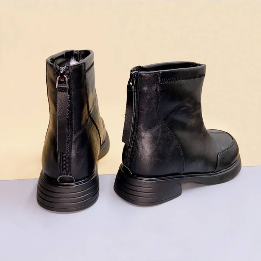 Winter Leather Simple Wide Toe Soft Sole Wool-in Warm Boots