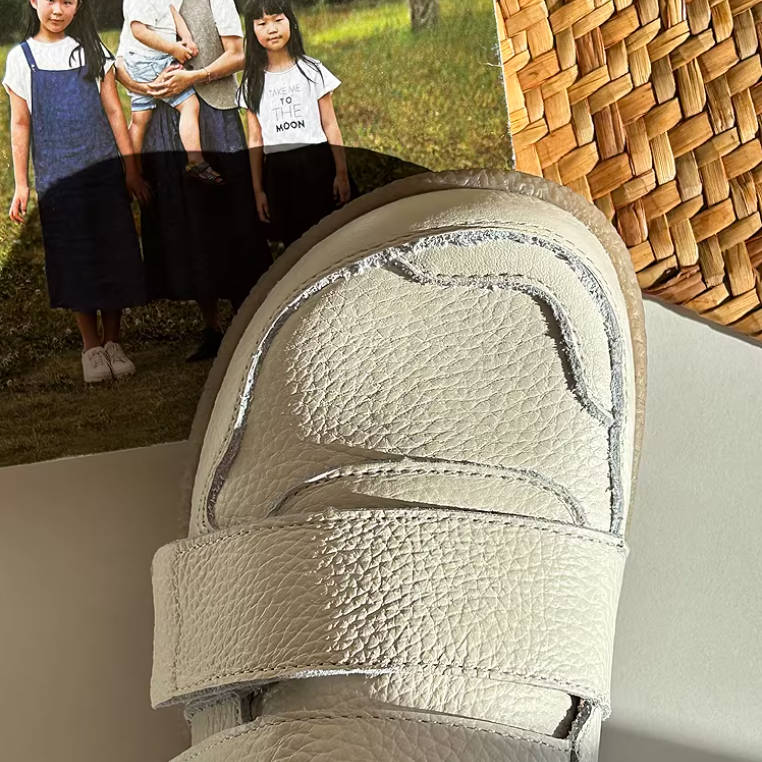 Solid Color Leather Round Toe Velcro Soft Flat Sole Everyday Shoes