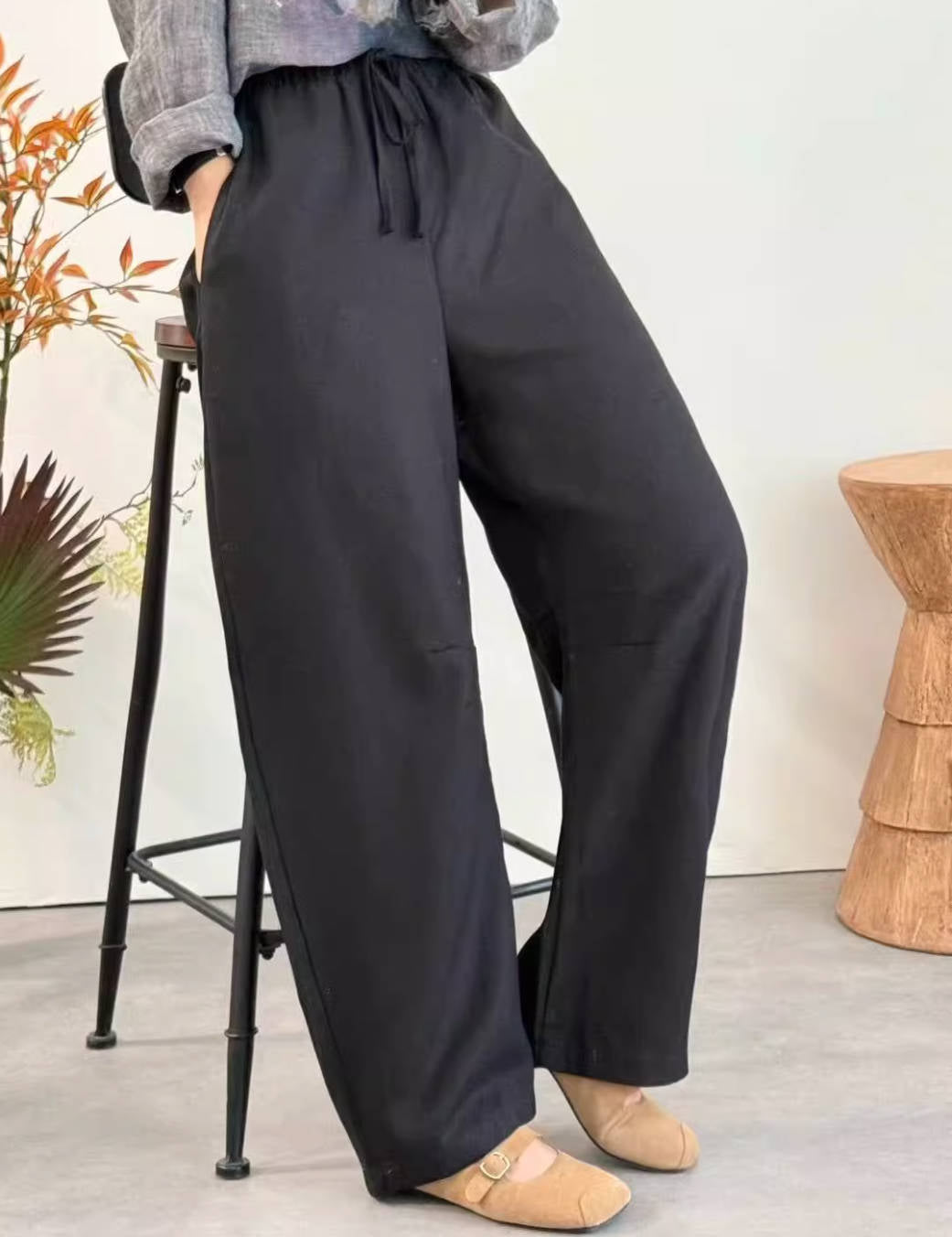 Spring Linen Casual Everyday Breathable Elastic Waist Pants