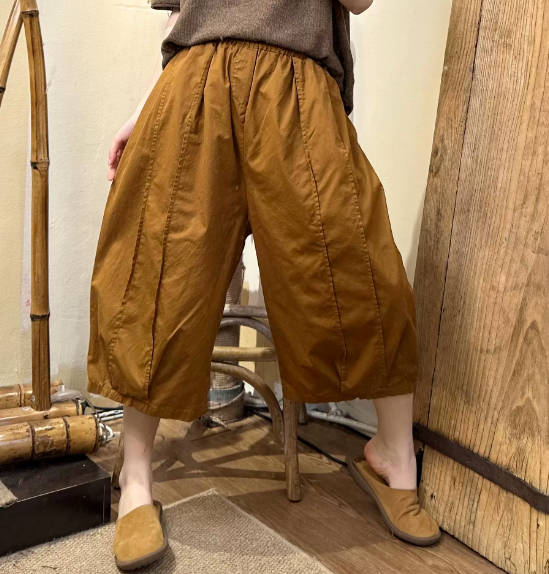 Women Casual Classic Versatile Cotton Straight Wide Leg Cropped Pants