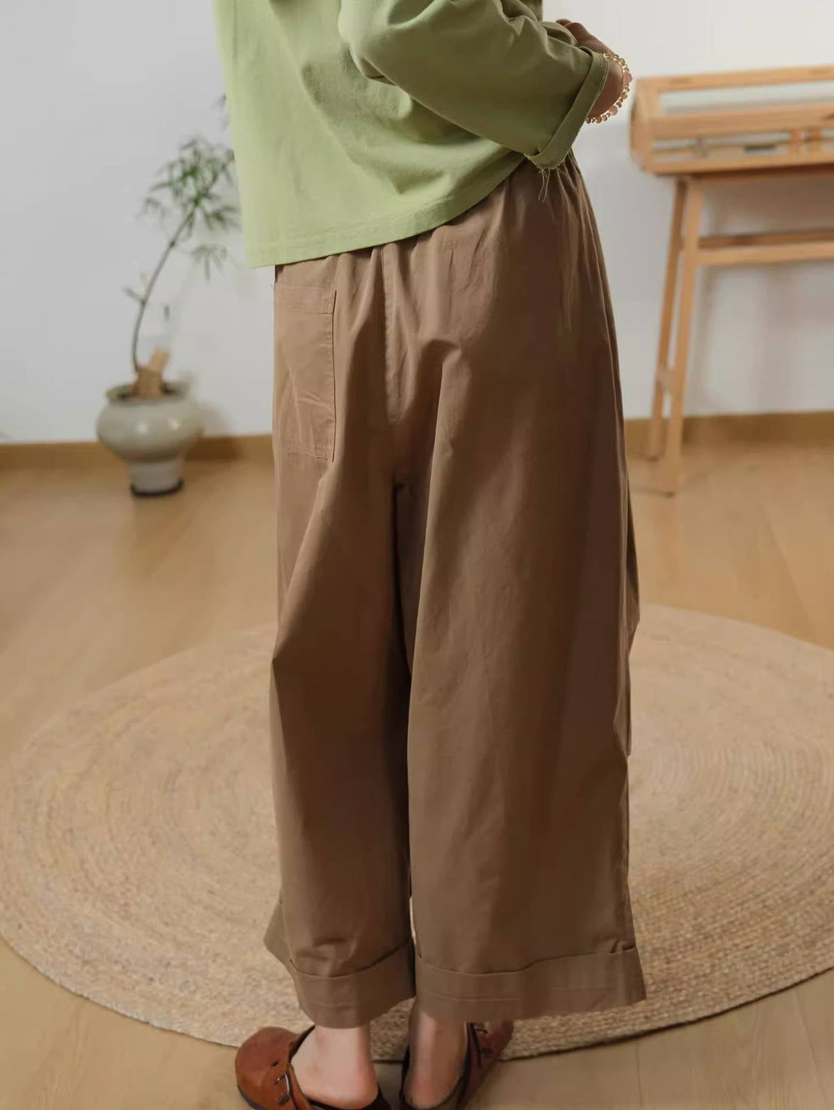 Spring Cotton Fashionable Elastic Waist Loose Breathable Pants