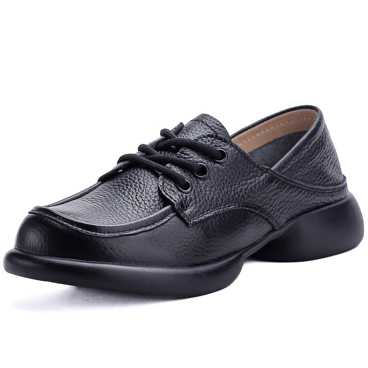 Top Leather Casual Round Toe Versatile Lace-Up Soft Sole Flats