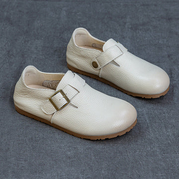 Soft Leather Round Toe Retro Everyday Comfy Flat Sole Slip-Ons