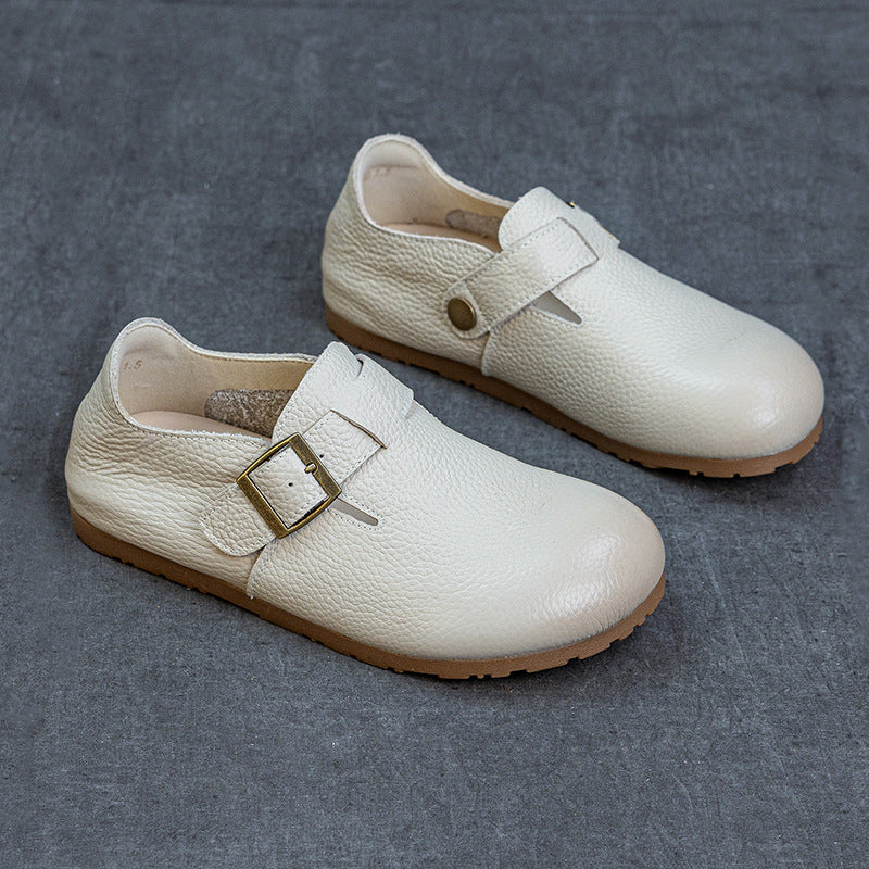 Soft Leather Round Toe Retro Everyday Comfy Flat Sole Slip-Ons