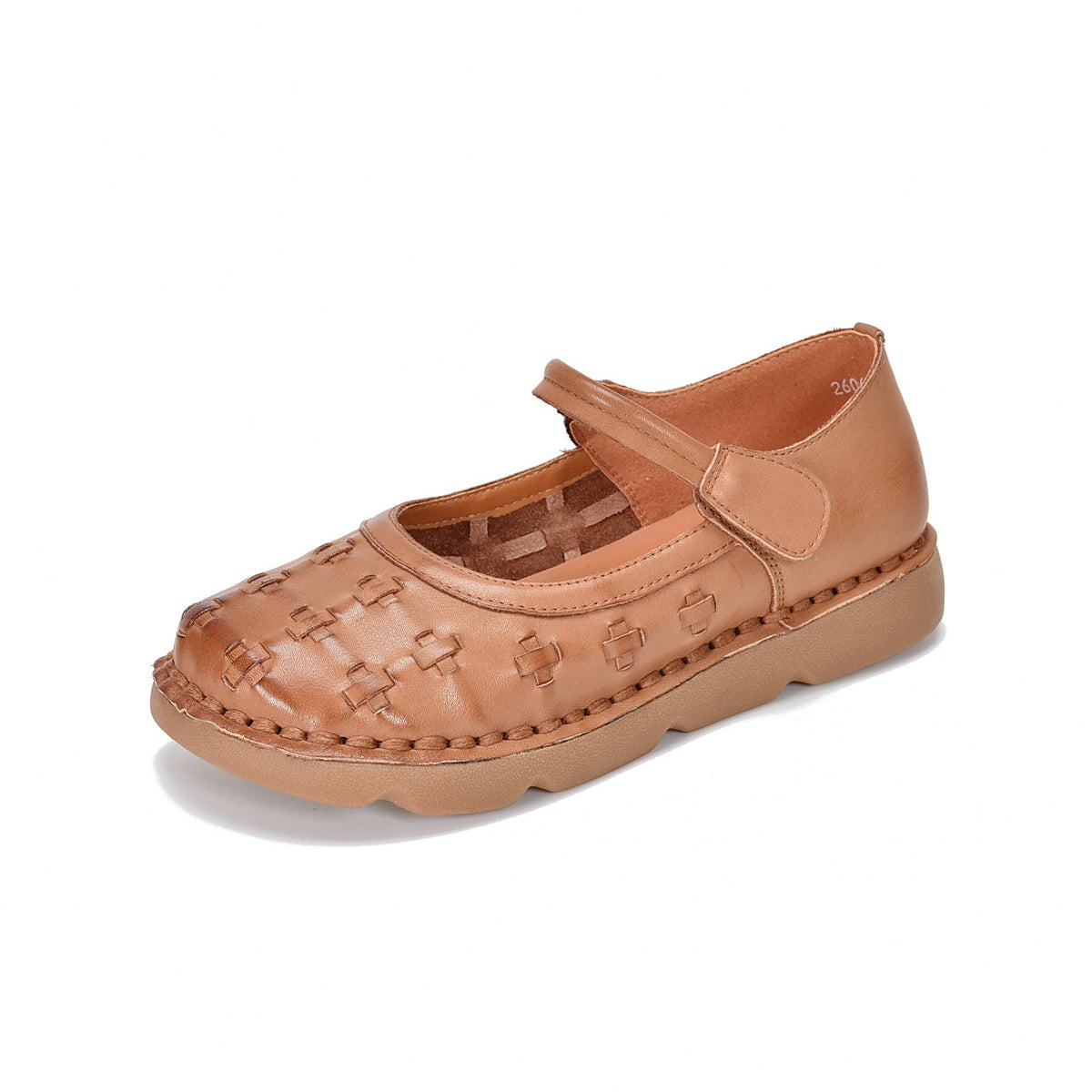 Spring Top Leather Round Toe Woven No-Slip One Straped Sandals