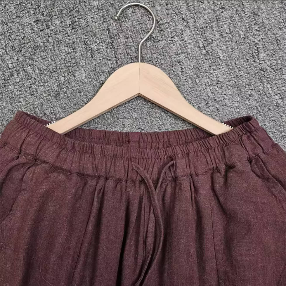 Winter Linen Solid Color Elastic Waist Loose Cotton-In Thick Pants