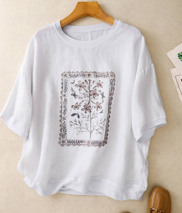 Spring Round Neck Short Sleeve Printed Casual Loose T-Shirt