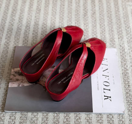 Vintage Sheepskin French Style Closed Toe Hidden Wedge Mules