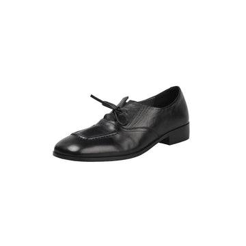 Square Toe Retro Leather Lace-Up Slim Elegant Soft Flat Sole Shoes