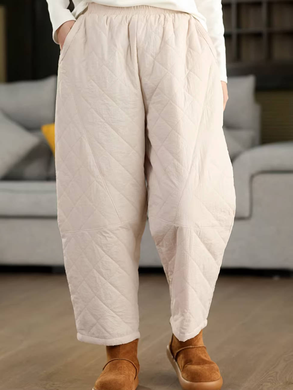 Winter Retro Cotton Thick Warm Cotton-In Elastic Waist Pants