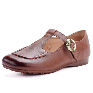 Top Leather Vintage Cut Out One Straped Square Toe Soft Sole Flats