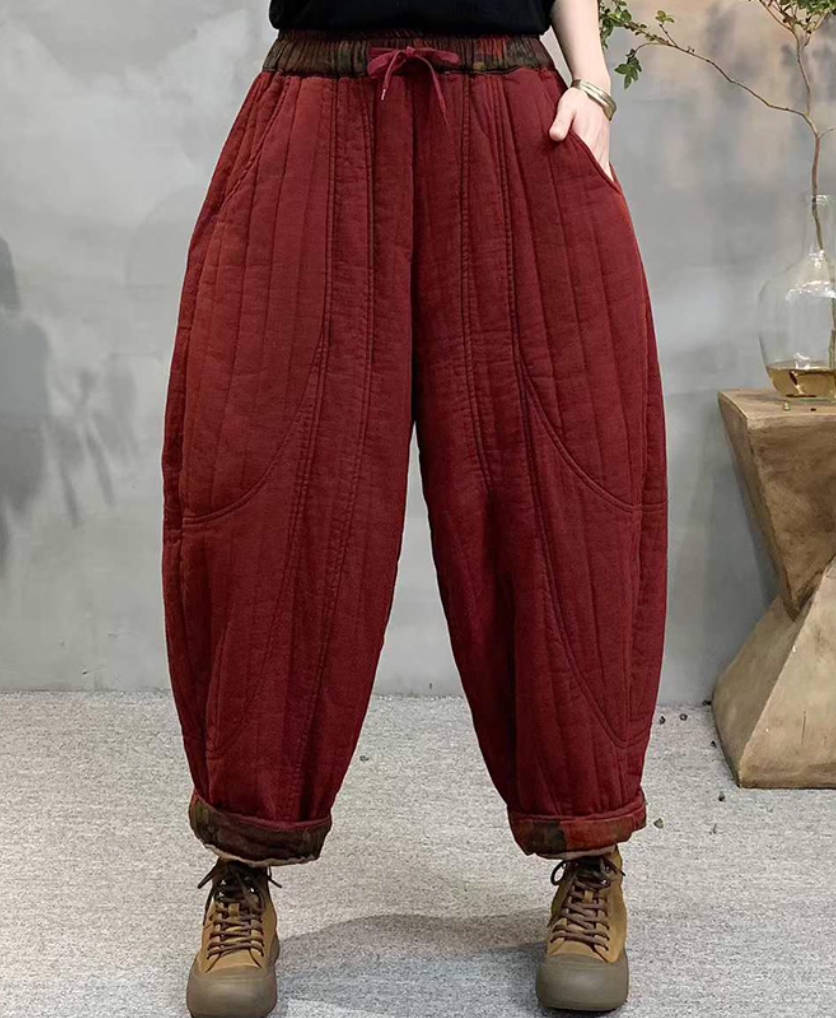 Winter Cotton Retro Casual Loose Thick Warm Elastic Waist Pants