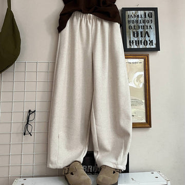 Retro Simple Wool Cotton Warm Elastic Waist Casual Pants