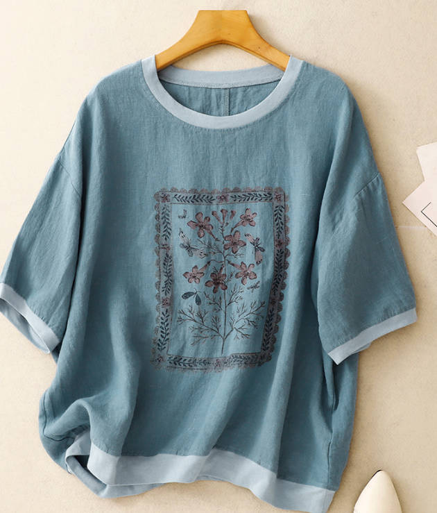 Spring Round Neck Short Sleeve Printed Casual Loose T-Shirt