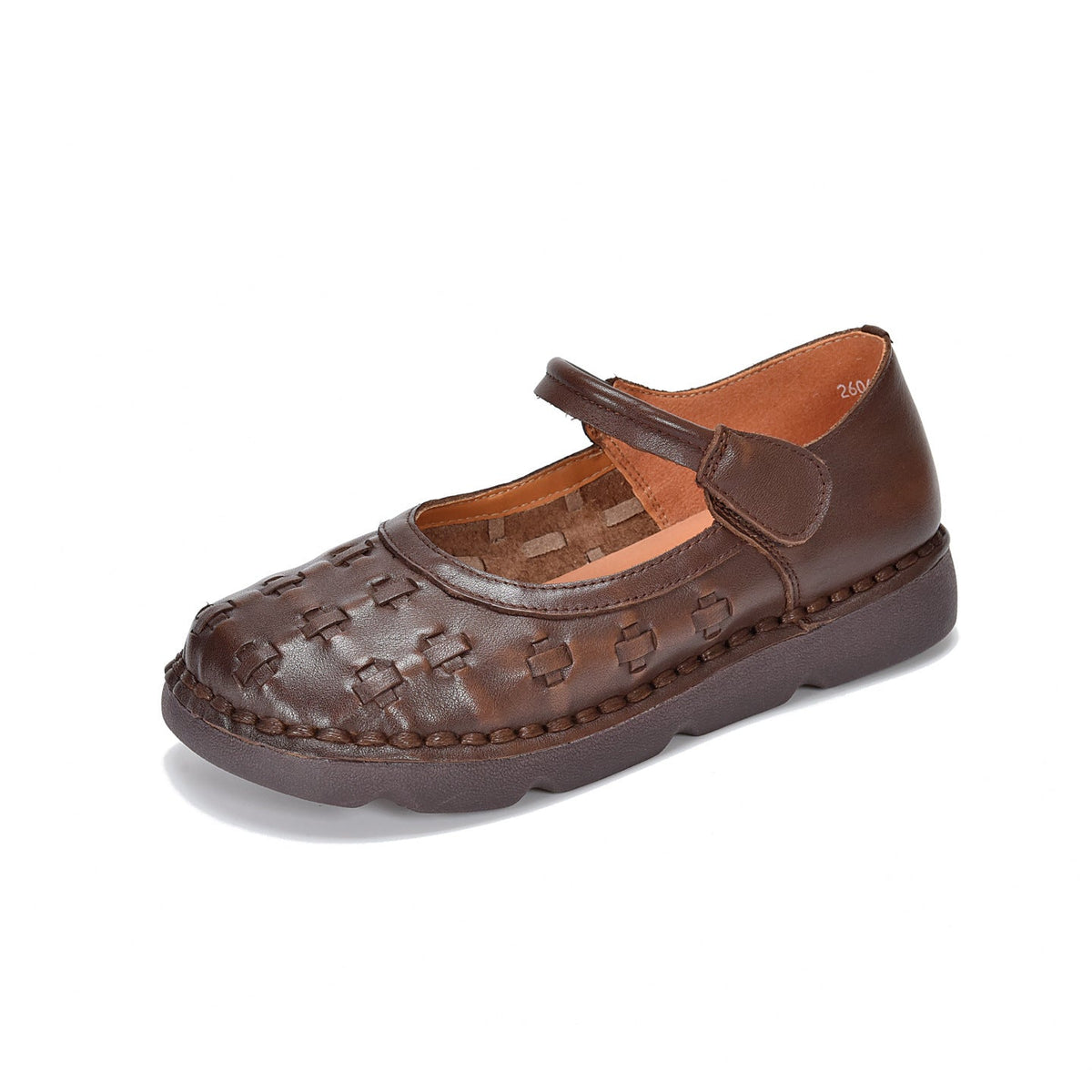 Spring Top Leather Round Toe Woven No-Slip One Straped Sandals