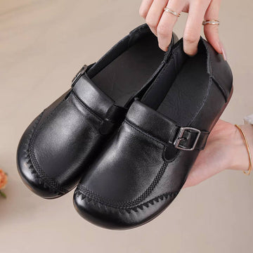 Spring Retro Top Leather Cut Out Round Toe Slip-On Flat Shoes