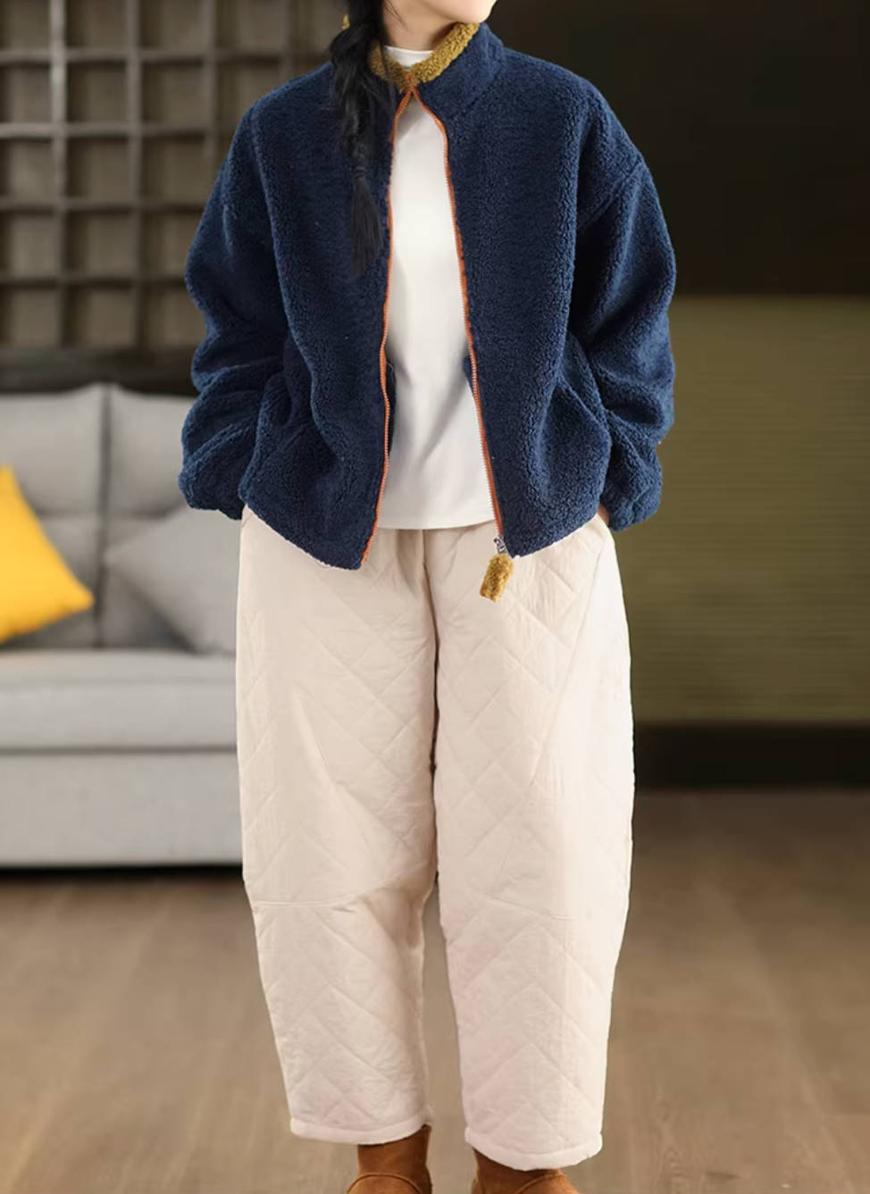 Winter Retro Cotton Thick Warm Cotton-In Elastic Waist Pants