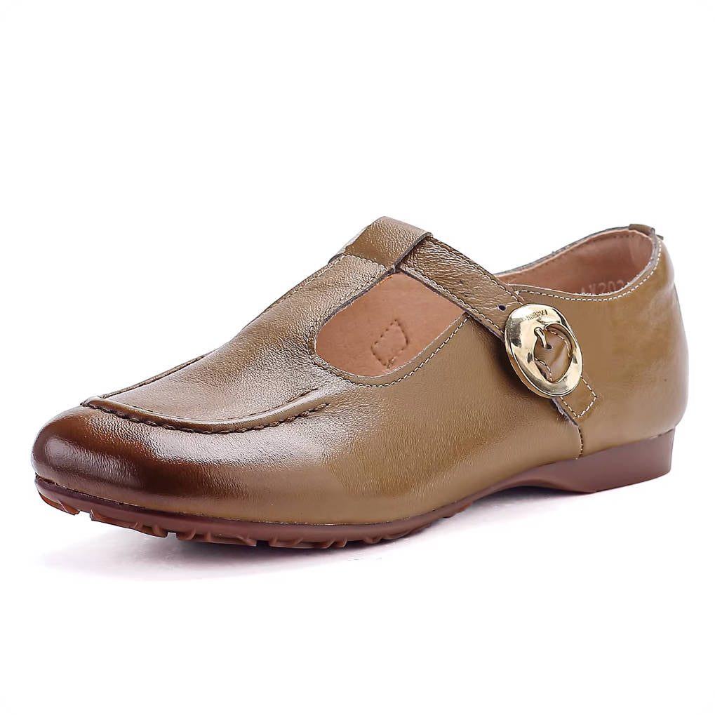 Top Leather Vintage Cut Out One Straped Square Toe Soft Sole Flats