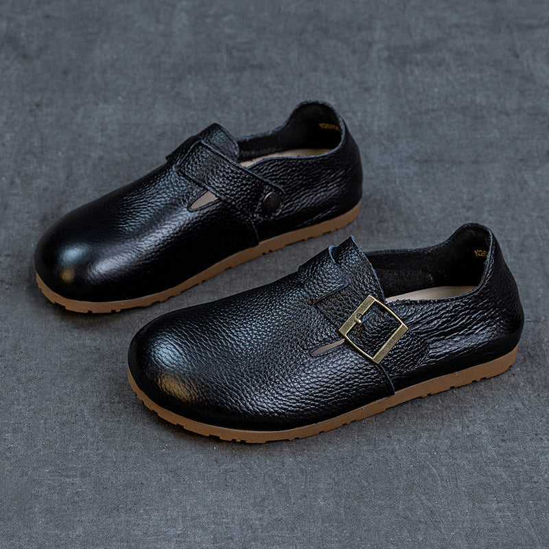 Soft Leather Round Toe Retro Everyday Comfy Flat Sole Slip-Ons