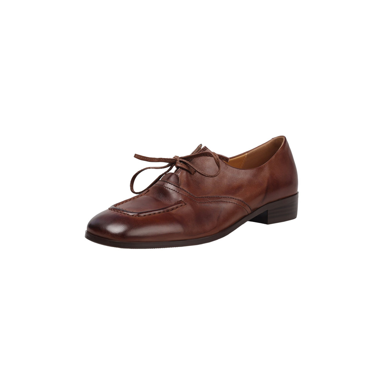 Square Toe Retro Leather Lace-Up Slim Elegant Soft Flat Sole Shoes
