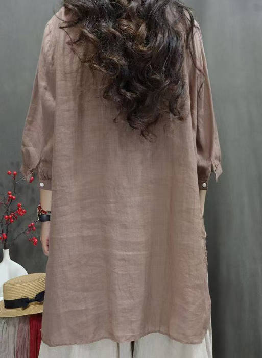 Vintage Casaul Cotton Linen Loose Half Sleeves Embroidered Top