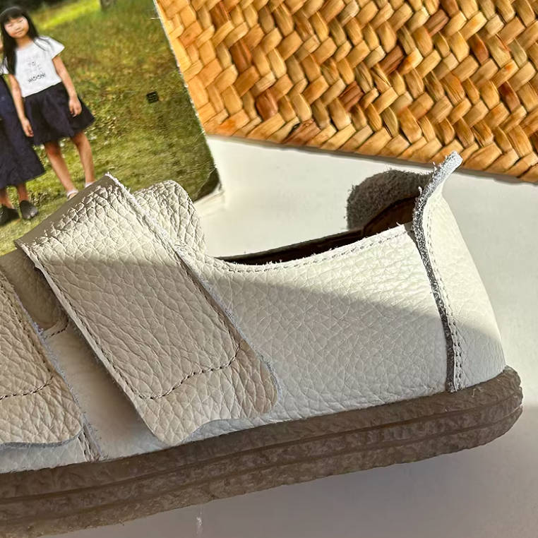 Solid Color Leather Round Toe Velcro Soft Flat Sole Everyday Shoes