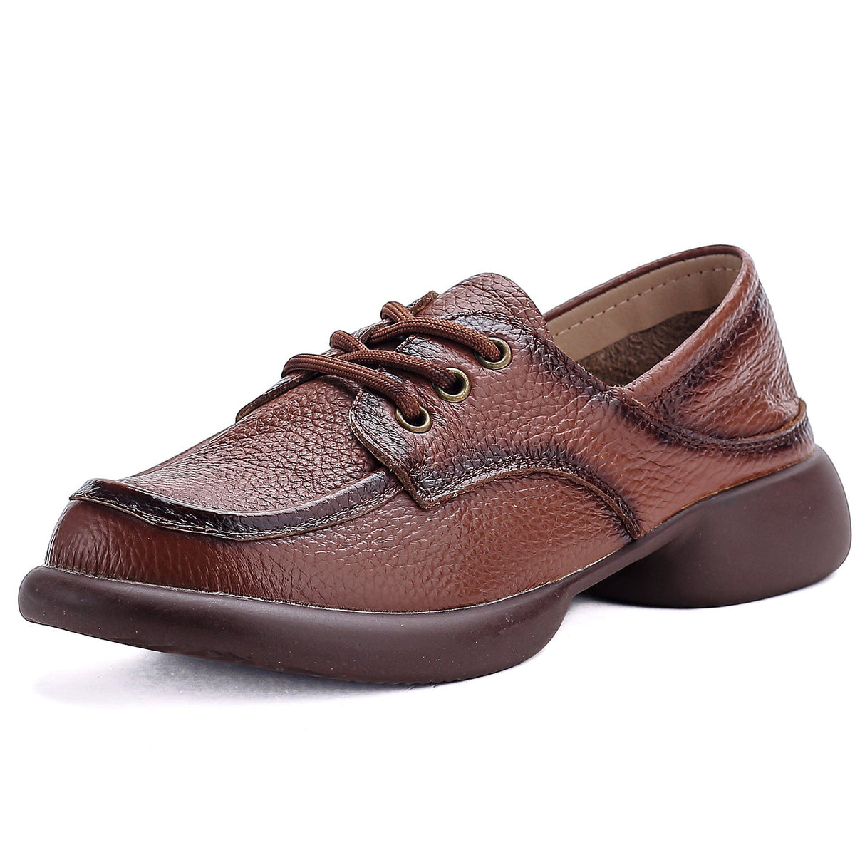Top Leather Casual Round Toe Versatile Lace-Up Soft Sole Flats