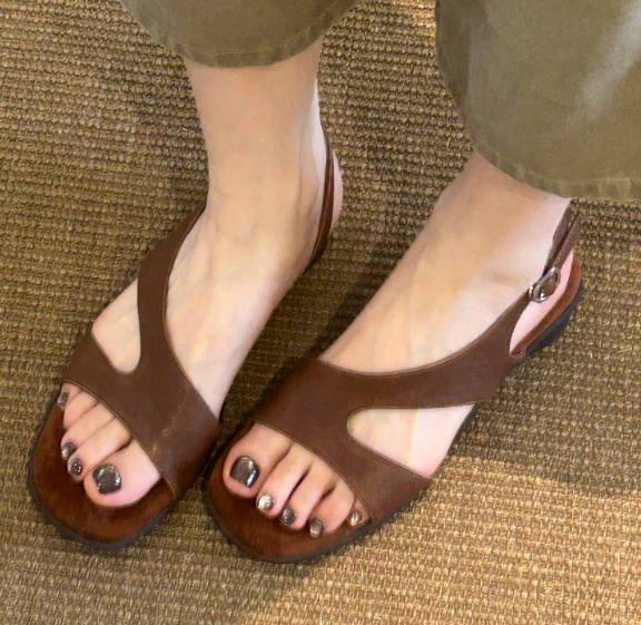 Elegant Women Retro Square Open Toe Soft Sole Flat Sandals