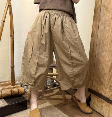 Women Casual Classic Versatile Cotton Straight Wide Leg Cropped Pants