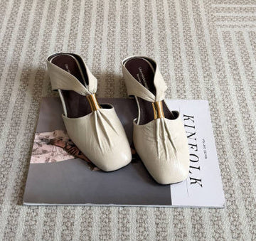 Vintage Sheepskin French Style Closed Toe Hidden Wedge Mules