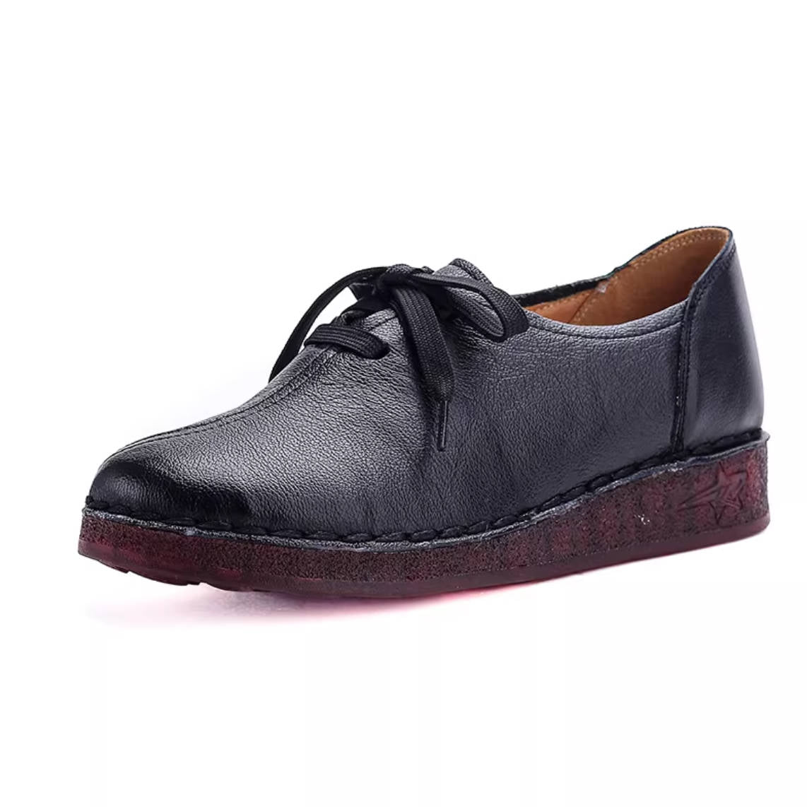 Spring Leather Round Toe Soft Sole Casual Lace-Up Working Shoes