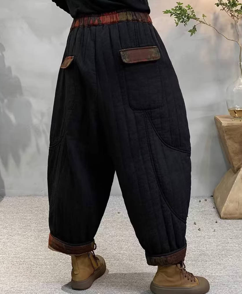 Winter Cotton Retro Casual Loose Thick Warm Elastic Waist Pants