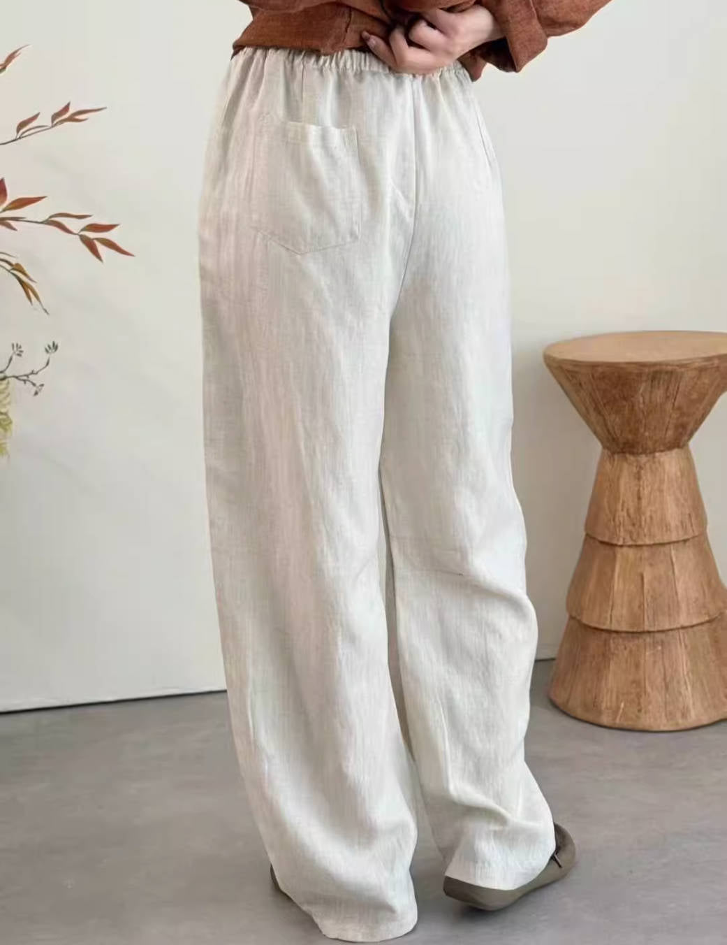 Spring Linen Casual Everyday Breathable Elastic Waist Pants