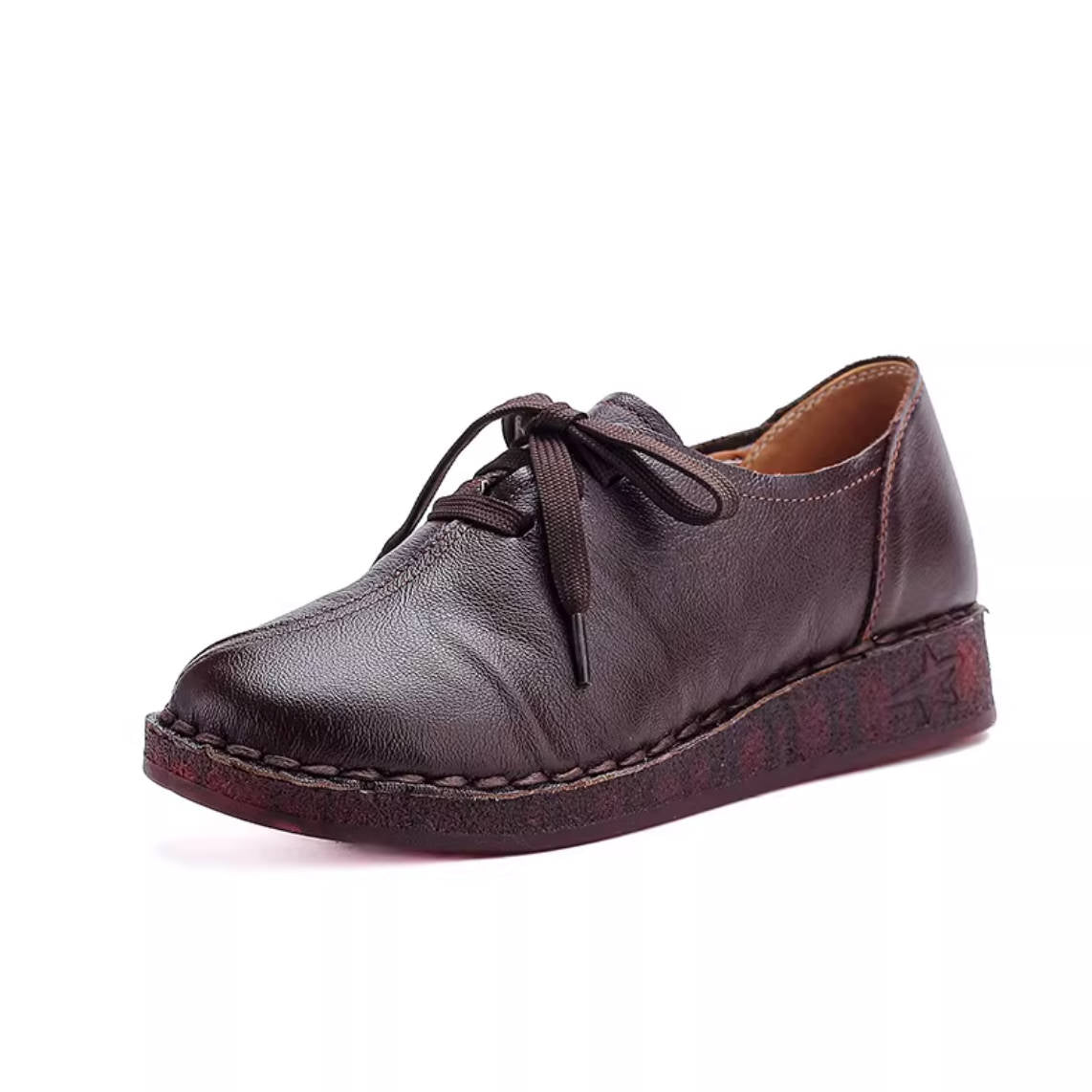 Spring Leather Round Toe Soft Sole Casual Lace-Up Working Shoes