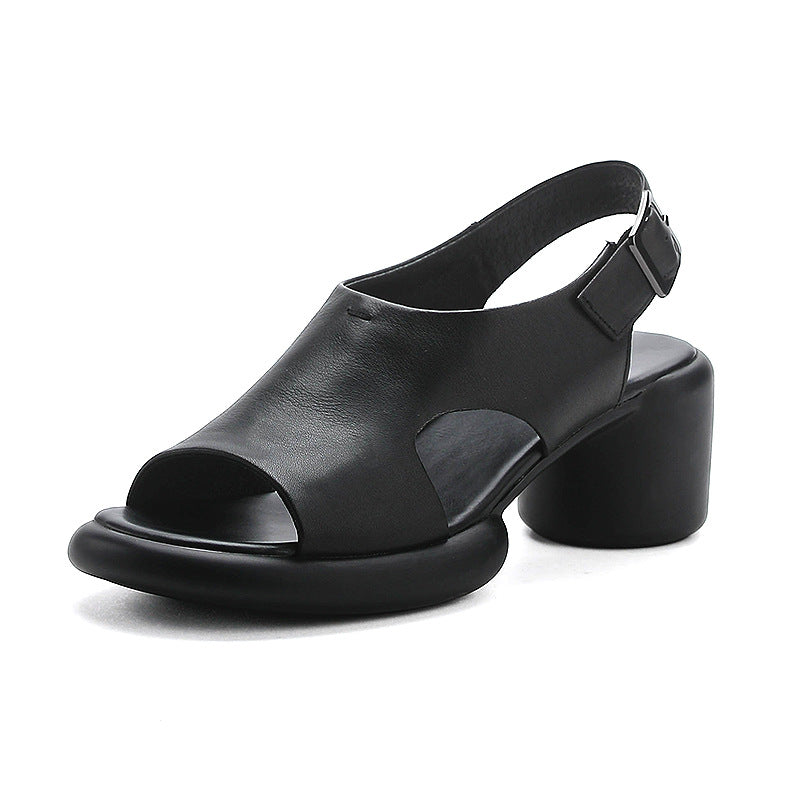 Spring Retro Leather Open Toe Chunky Casual Straped Sandals