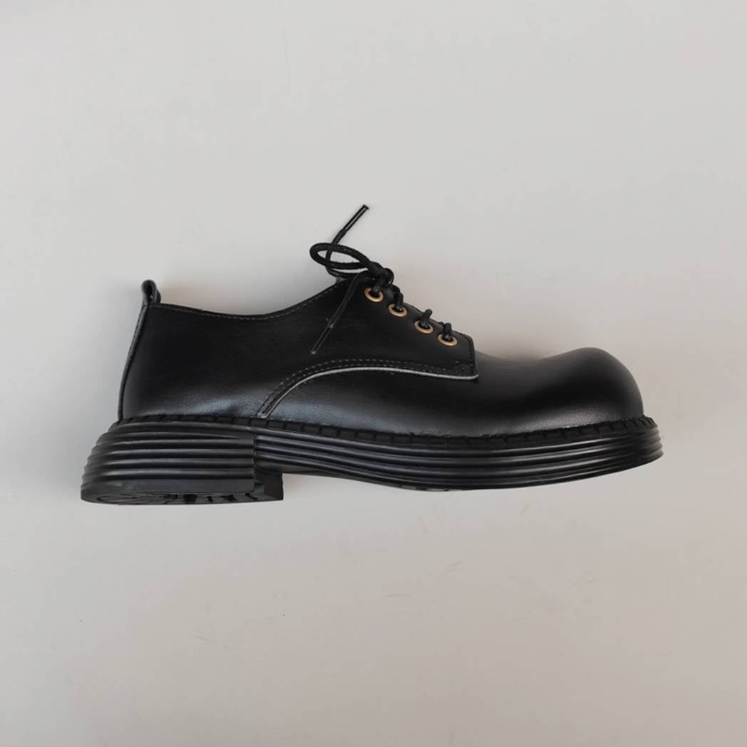 Retro Leather Round Wide Toe Comfortable Chunky Shoes