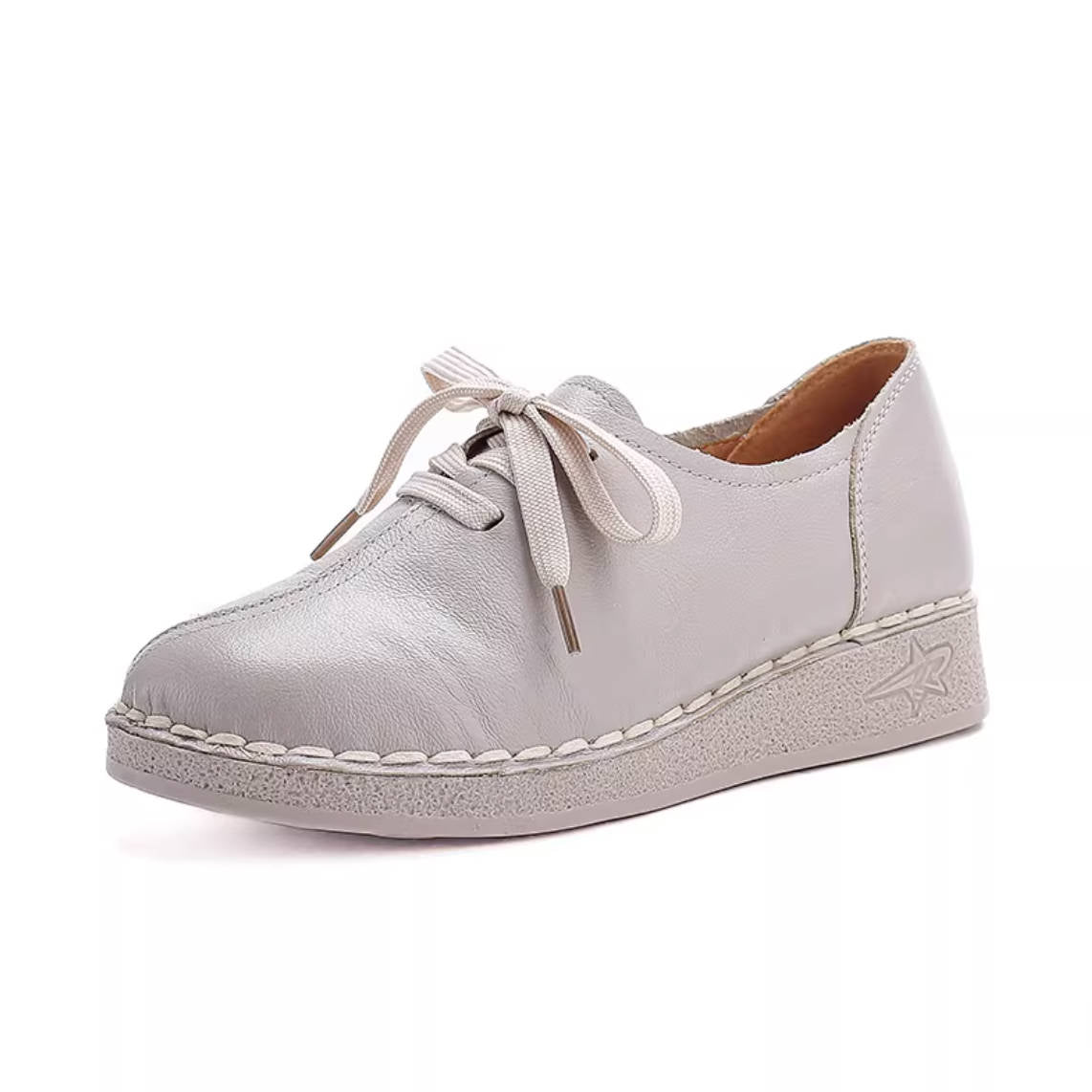Spring Leather Round Toe Soft Sole Casual Lace-Up Working Shoes