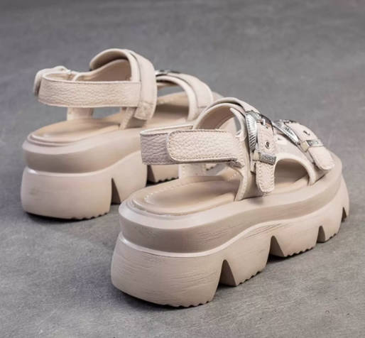 Summer Vintage Ankle Strap Thick-Soled Leather Open-Toe Breathable Sandals