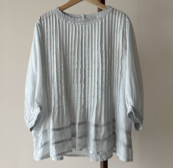 Summer Women Ramie Solid Color Ruffled Lace Half Sleeves Top