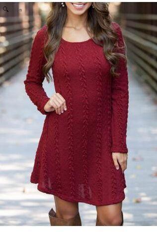 KNITTING ROUND NECK LONG SLEEVE SWEATER WITH PLUS SIZE