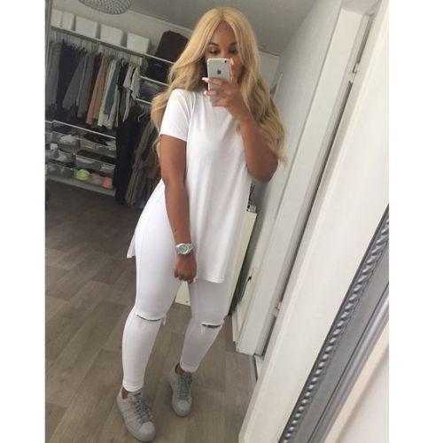 PURE COLOR SCOOP SHORT SLEEVE HIGH SPLIT LONG T-SHIRT