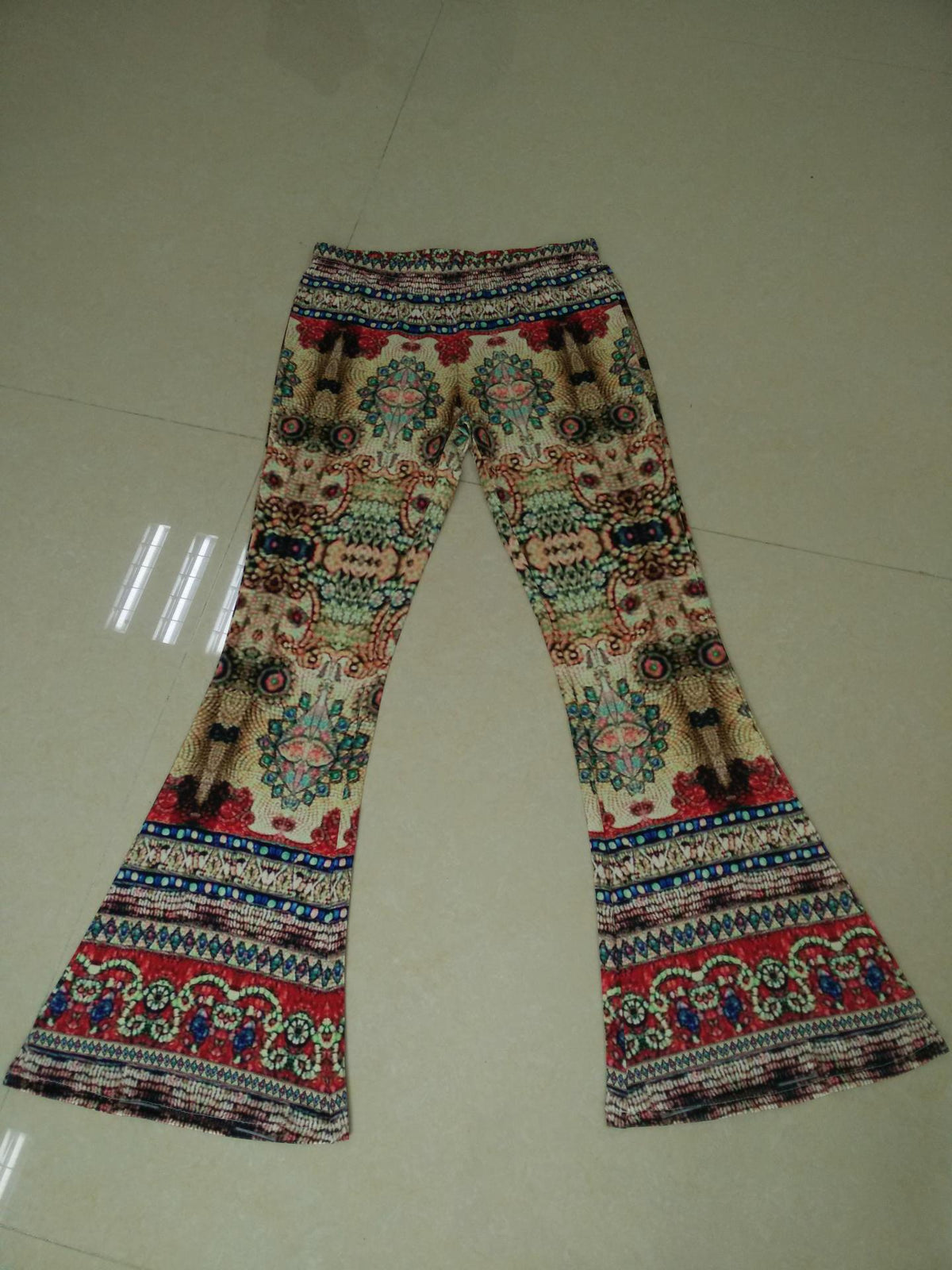SKINNY FLOWER PRINT FASHION BELL-BOTTOM RETRO PANTS
