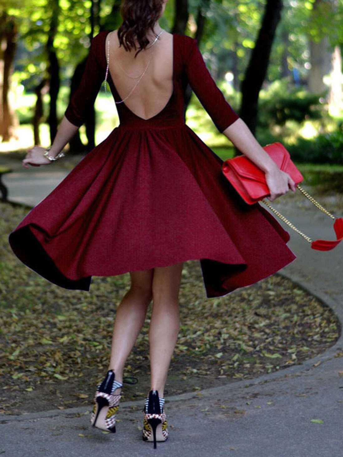 STRIPED 3/4 SLEEVES KNEE-LENGTH DRESS