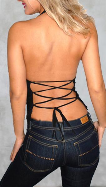 BACK CROSS HALTER SLEEVELESS SKINNY PURE COLOR FASHION VEST