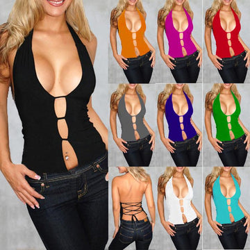 BACK CROSS HALTER SLEEVELESS SKINNY PURE COLOR FASHION VEST