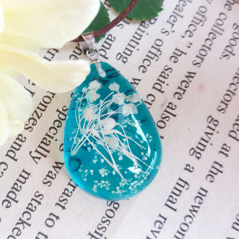 MANUAL DANDELION CLOVERS LACE DRIED FLOWER GLASS BALL TIME GEM CLAVICLE PENDANT NECKLACE